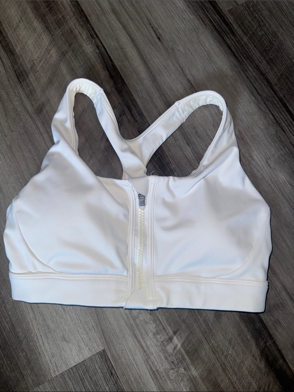 Athleta Ultimate front zip white sports bra A B C cup gym running athletic